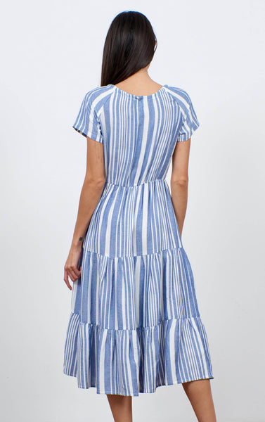 Embroided Folk Blue Stripe Dress