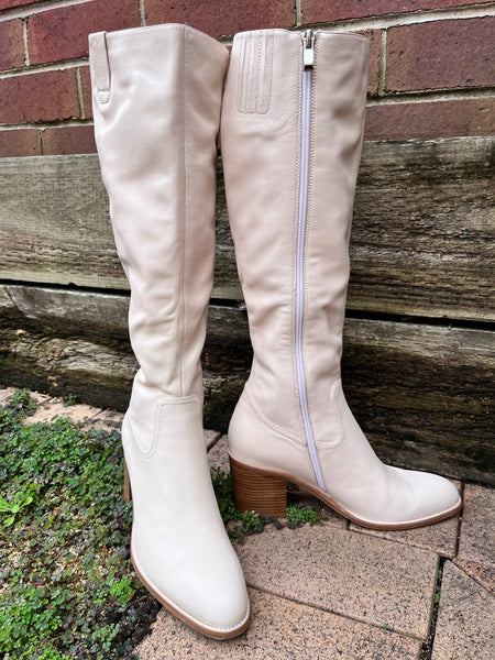 Cosmo Knee High Leather Boots - Vanilla